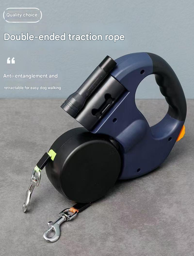Dual Retractable Dog Leash with LED Light & 360° Rotation – Walk Two Dogs Tangle-Free, Day or Night