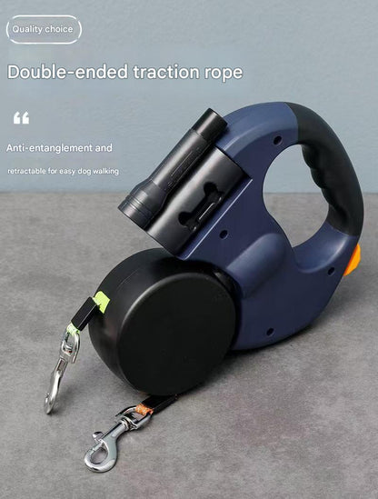 Dual Retractable Dog Leash with LED Light & 360° Rotation – Walk Two Dogs Tangle-Free, Day or Night