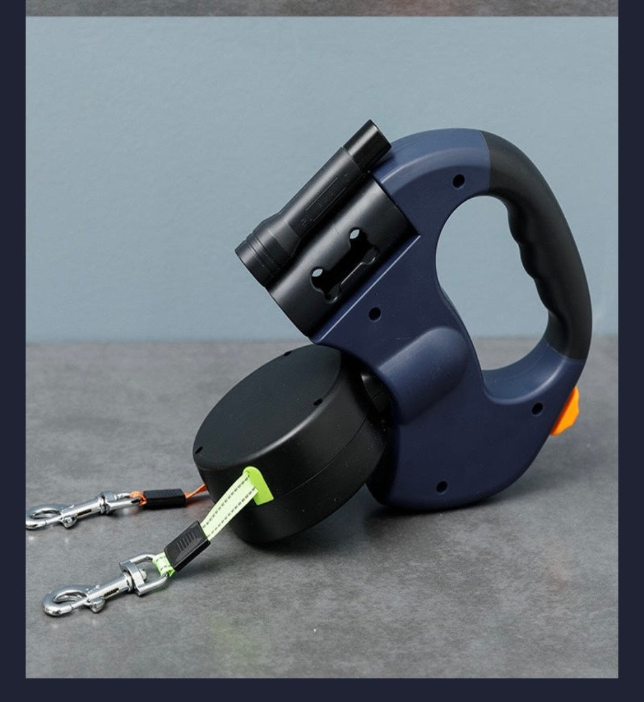 Dual Retractable Dog Leash with LED Light & 360° Rotation – Walk Two Dogs Tangle-Free, Day or Night