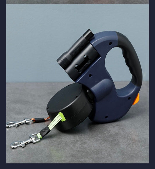 Dual Retractable Dog Leash with LED Light & 360° Rotation – Walk Two Dogs Tangle-Free, Day or Night