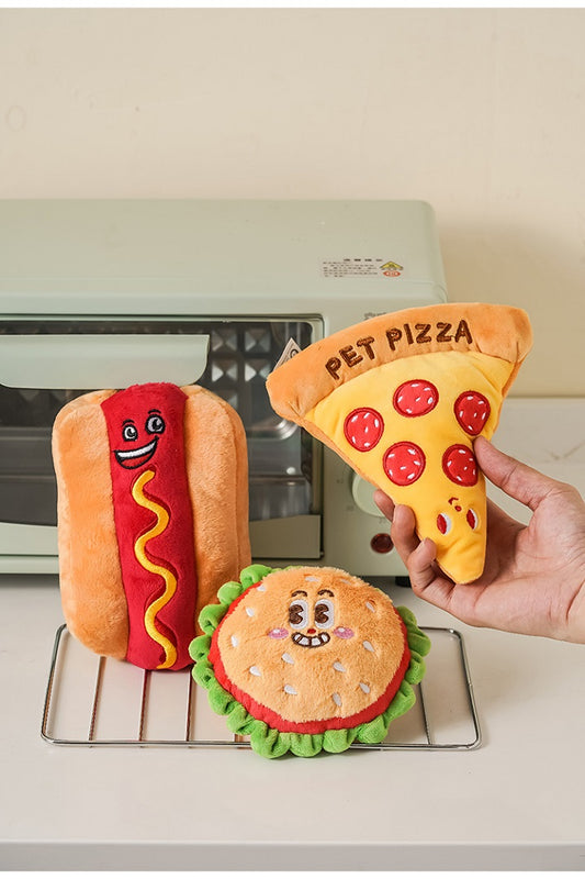 🍕 🍔 Pet Foodie Plush Toy Set – Pizza, Hot Dog & Burger